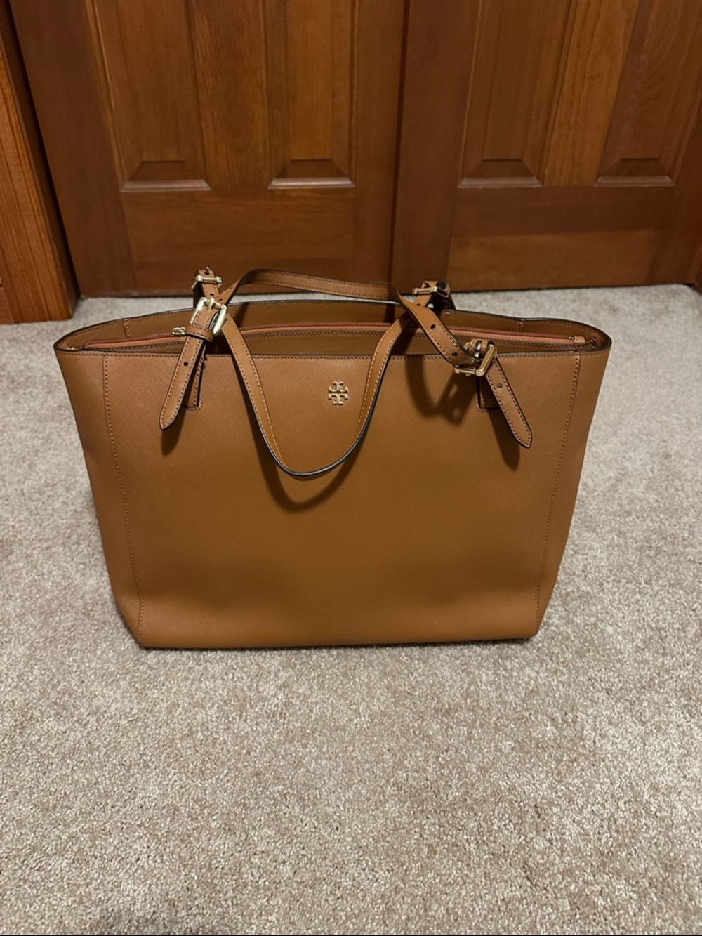 Tory Burch Tan Leather Tote with Gold Logo